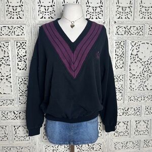Liz Claiborne Black and Purple V-Neck Sweater